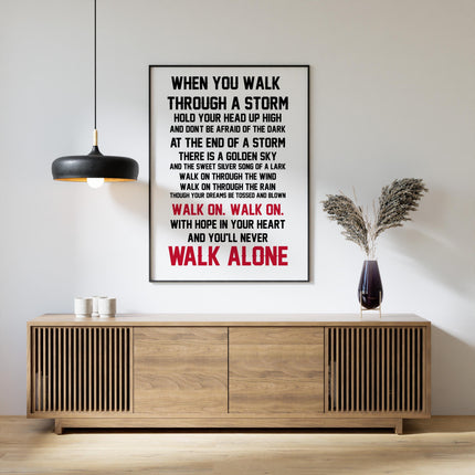 You’ll Never Walk Alone Lyrics Print – Liverpool FC Anthem Wall Art, Anfield Song Poster, Inspirational Reds Football Fan Gift for Home