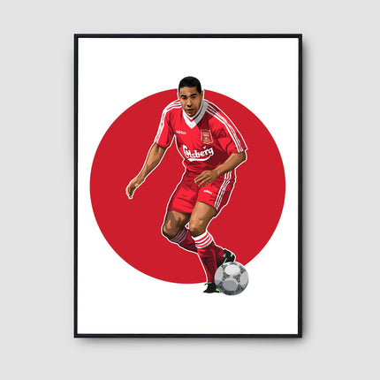 John Barnes Liverpool FC Poster – Classic Carlsberg Kit Wall Art, Retro Football Print, Iconic Reds Player Gift, 90s Soccer Decor for Fans