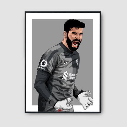 Alisson Becker Liverpool FC Poster – Goalkeeper Wall Art in Grey Kit, Football Print for Reds Fans, Iconic LFC Player Gift,Soccer Home Decor