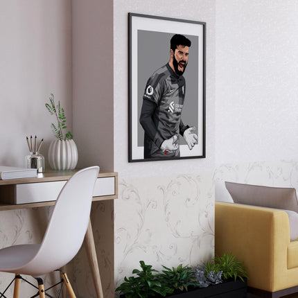 Alisson Becker Liverpool FC Poster – Goalkeeper Wall Art in Grey Kit, Football Print for Reds Fans, Iconic LFC Player Gift,Soccer Home Decor