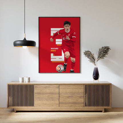 Wataru Endō Liverpool FC Poster – Number 3 Football Wall Art,Japanese Midfielder Print,Red Kit Soccer Decor,Gift for LFC Fans and Collectors