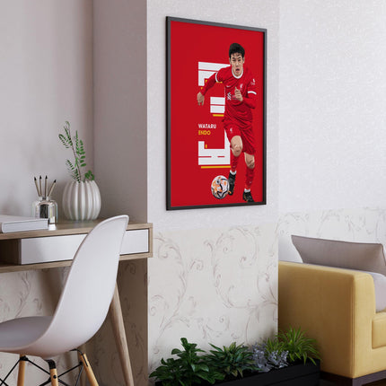 Wataru Endō Liverpool FC Poster – Number 3 Football Wall Art,Japanese Midfielder Print,Red Kit Soccer Decor,Gift for LFC Fans and Collectors
