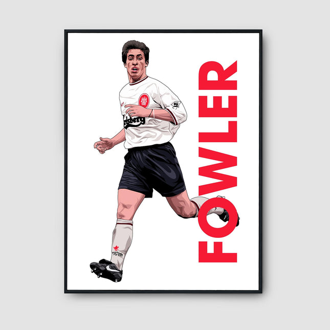 Robbie Fowler Liverpool FC Poster – Classic White Kit Football Print, Striker Wall Art, Reds Legend Gift, Retro Soccer Decor for LFC Fans