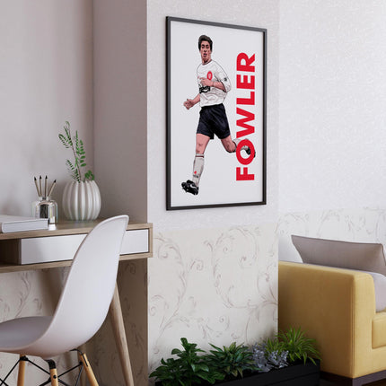 Robbie Fowler Liverpool FC Poster – Classic White Kit Football Print, Striker Wall Art, Reds Legend Gift, Retro Soccer Decor for LFC Fans