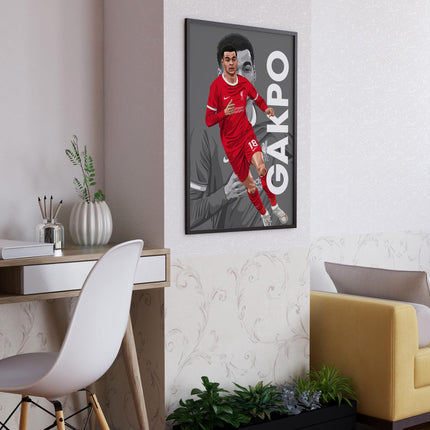 Cody Gakpo Liverpool FC Poster – Number 18 Football Wall Art, Red Kit Soccer Print, Dutch Player Gift, Modern LFC Decor for Reds Fans