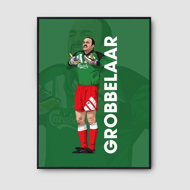Bruce Grobbelaar Liverpool FC Poster – Goalkeeper Wall Art in Green Kit, Classic Reds Football Print, LFC Legend Gift, Retro Soccer Decor