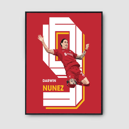 Darwin Núñez Liverpool FC Poster – Number 9 Goal Celebration Wall Art, Reds Forward Print, Uruguayan Striker Decor, LFC Football Gift Idea