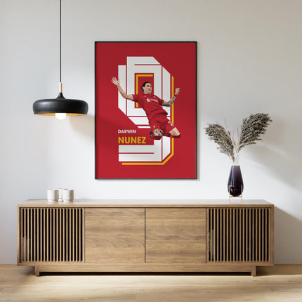 Darwin Núñez Liverpool FC Poster – Number 9 Goal Celebration Wall Art, Reds Forward Print, Uruguayan Striker Decor, LFC Football Gift Idea
