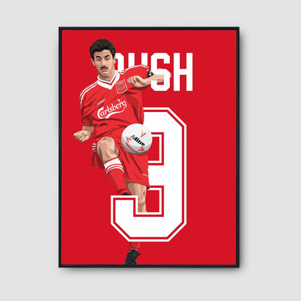 Ian Rush Liverpool FC Poster – Number 9 Legend Wall Art, Classic Carlsberg Kit Football Print, Reds Striker Decor, Gift for LFC Collectors