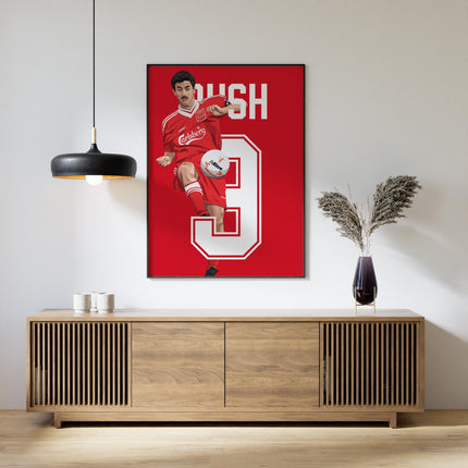 Ian Rush Liverpool FC Poster – Number 9 Legend Wall Art, Classic Carlsberg Kit Football Print, Reds Striker Decor, Gift for LFC Collectors