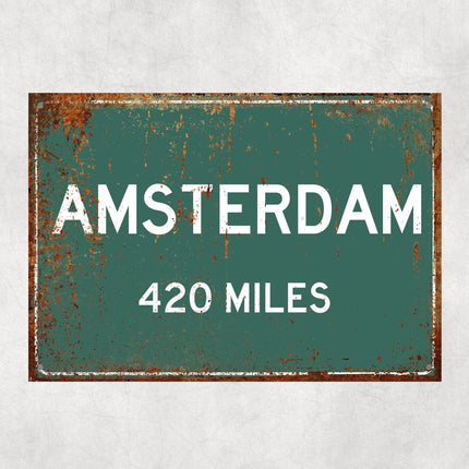 Amsterdam Distance Sign - Close Up Detail View