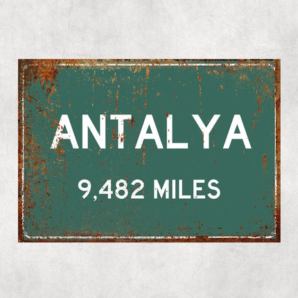 Antalya Distance Sign - Close Up Detail View