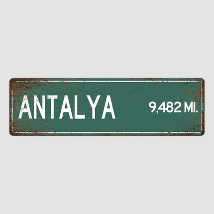 Antalya Distance Street Sign - Close Up Detail View