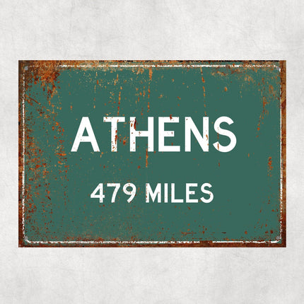 Athens Distance Sign - Close Up Detail View