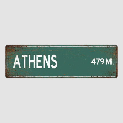 Athens Distance Street Sign - Close Up Detail View