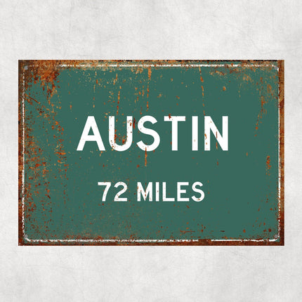 Austin Distance Sign - Close Up Detail View