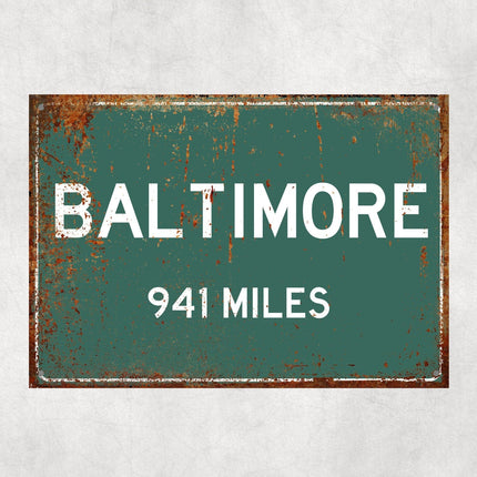 Baltimore Distance Sign - Close Up Detail View