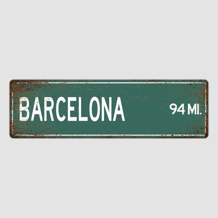 Barcelona Distance Street Sign - Close Up Detail View