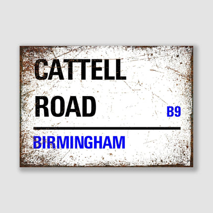 Birmingham Cattell Road Street Sign - Close Up Detail View
