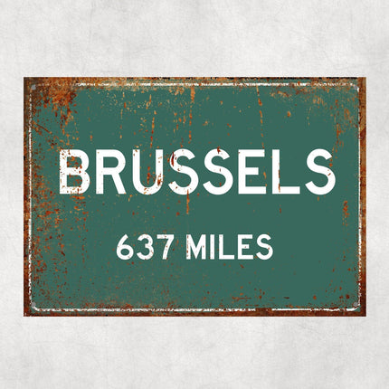 Brussels Distance Sign - Close Up Detail View