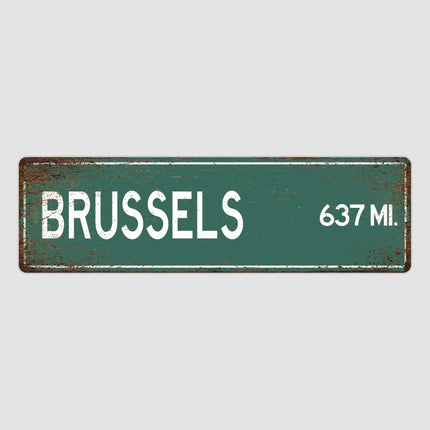 Brussels Distance Street Sign - Close Up Detail View