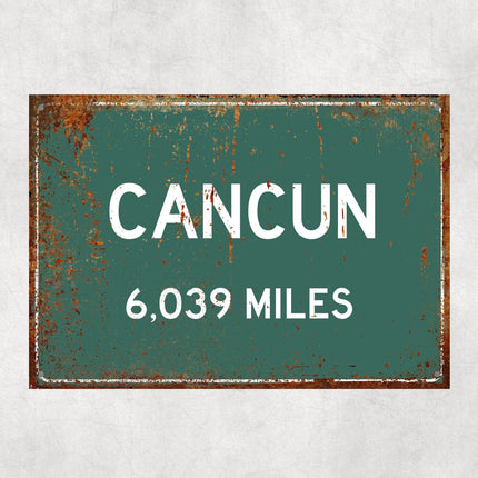 Cancun Distance Sign - Close Up Detail View