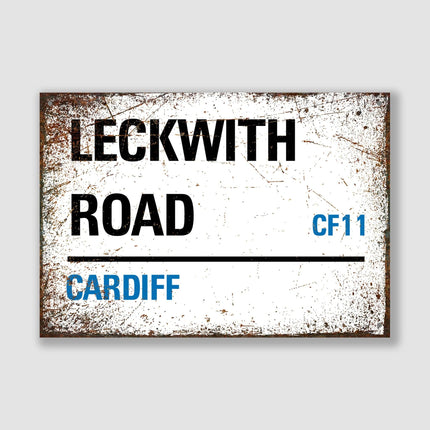 Cardiff Leckwith Road Street Sign - Close Up Detail View