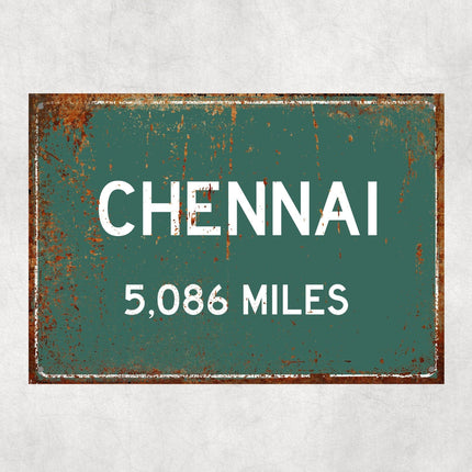 Chennai Distance Sign - Close Up Detail View