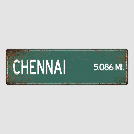 Chennai Distance Street Sign - Close Up Detail View