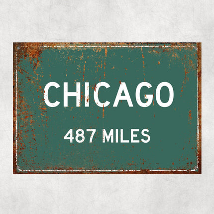 Chicago Distance Sign - Close Up Detail View