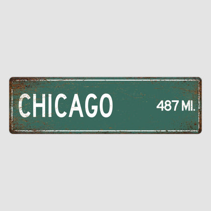Chicago Distance Street Sign - Close Up Detail View