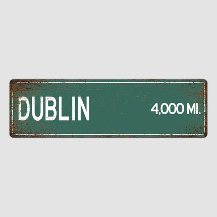 Dublin Distance Sign - Close Up Detail View