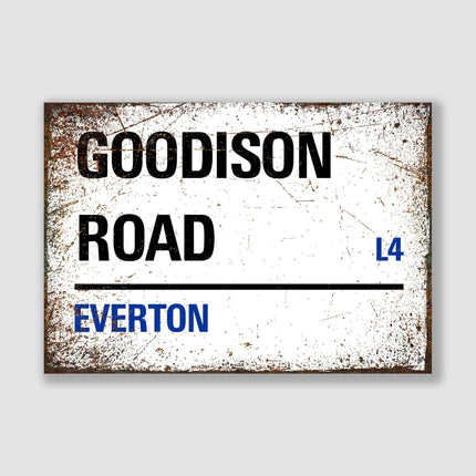Everton Goodison Road Street Sign - Close Up Detail View