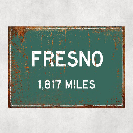 Fresno Distance Sign - Close Up Detail View