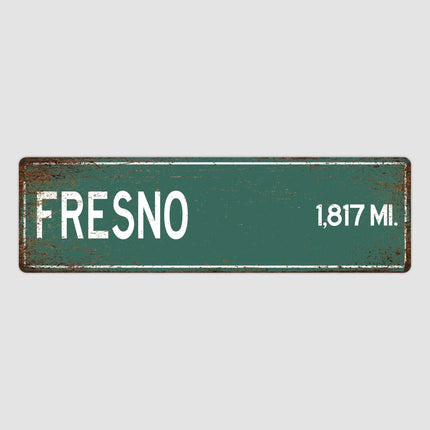 Fresno Distance Street Sign - Close Up Detail View