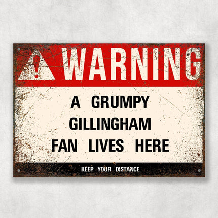 Grumpy Gillingham Fan Sign - Close Up Detail View