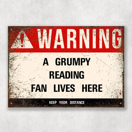 Grumpy Reading Fan Sign - Close Up Detail View