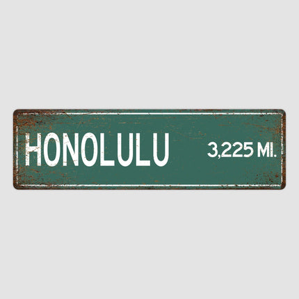 Honolulu Distance Street Sign - Close Up Detail View