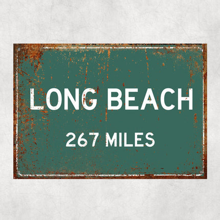 Long Beach Distance Sign - Close Up Detail View