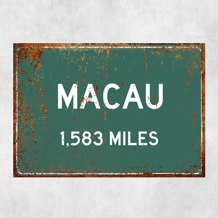 Macau Distance Sign - Close Up Detail View