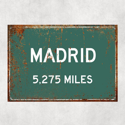 Madrid Distance Sign - Close Up Detail View