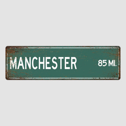 Manchester Distance Sign - Close Up Detail View