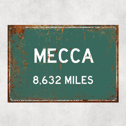 Mecca Distance Sign - Close Up Detail View