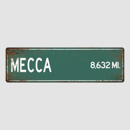 Mecca Distance Street Sign - Close Up Detail View