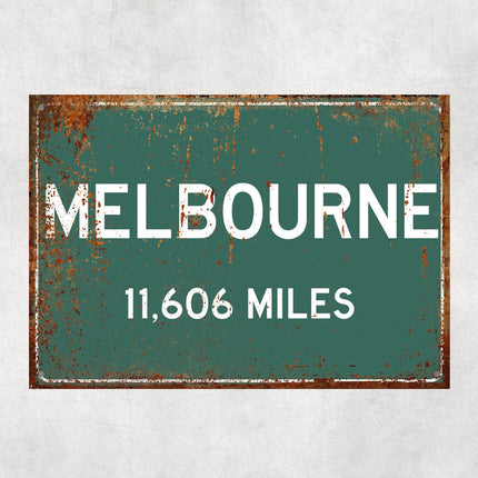 Melbourne Distance Sign - Close Up Detail View