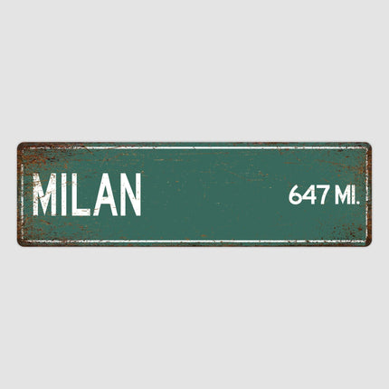 Milan Distance Street Sign - Close Up Detail View