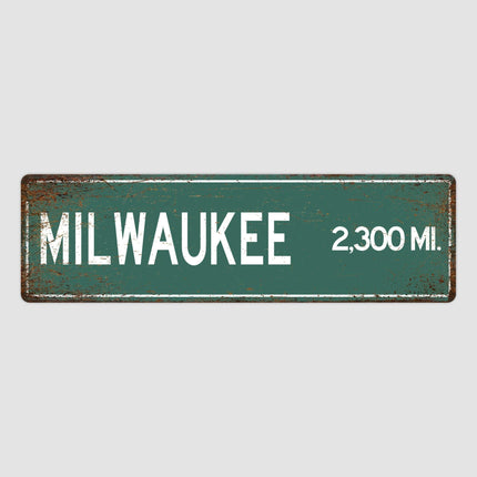 Milwaukee Distance Street Sign - Close Up Detail View