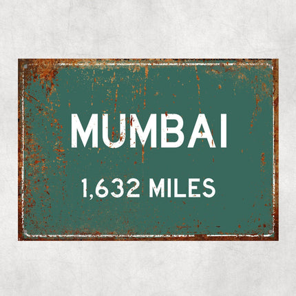 Mumbai Distance Sign - Close Up Detail View