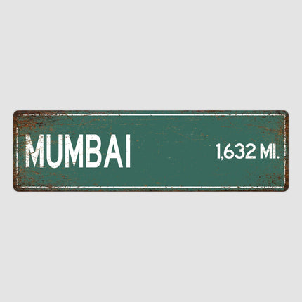 Mumbai Distance Street Sign - Close Up Detail View