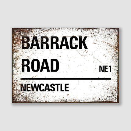Newcastle Barrack Road Street Sign - Close Up Detail View